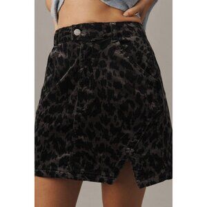 PILCRO BY ANTHROPOLOGIE Women's Corduroy Animal Print Mini Skirt Size 6 In Black